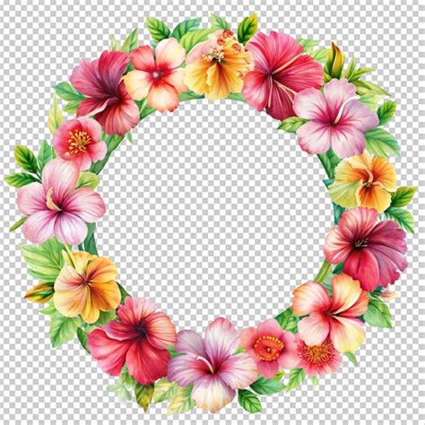 Round Frame With Hibiscus Flowers Premium AI Generated PSD