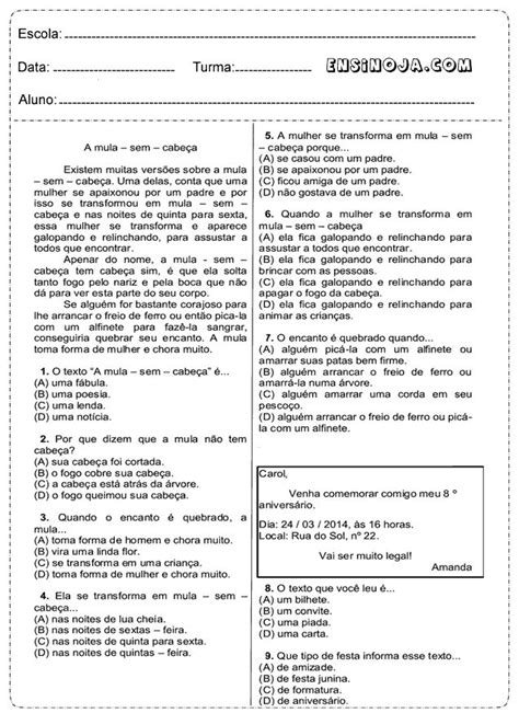 Prova De Portugues 4 Ano Interpretação De Texto Com Gabarito - Interpretação de texto 4° ano para imprimir | Atividades de portugues ...
