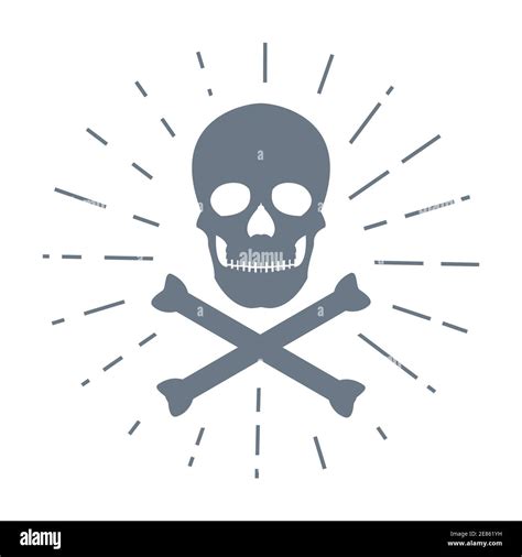 Skull With Crossed Bones Icon Crossbones Symbol With Sunburst Death Sign Print Vector