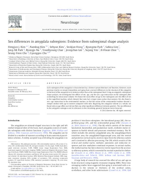 Pdf Sex Differences In Amygdala Subregions Evidence From Subregional