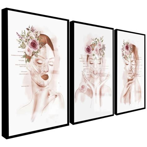 3 Quadro Abstratos Salão de Beleza Mulheres Flor Molduras Elo7