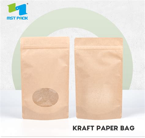 Bio Degradable Bag Stand Up Bio Bag Kraft Paper Packaging Zipper Bag