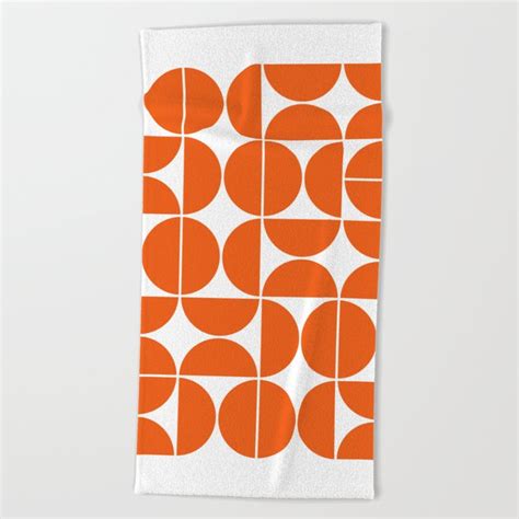 Mid Century Modern Geometric 04 Orange Beach Towel By The Old Art