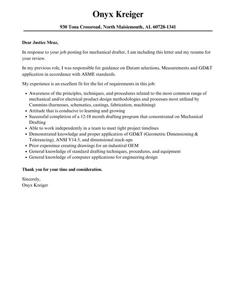 Mechanical Drafter Cover Letter | Velvet Jobs
