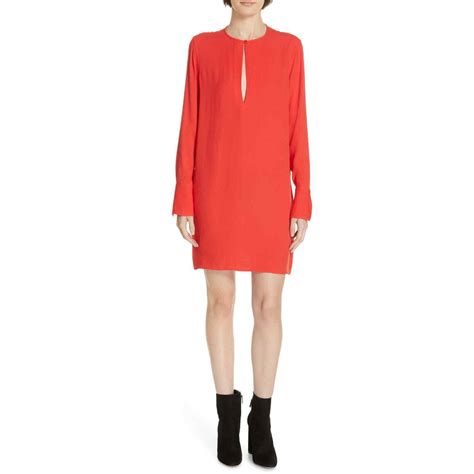 Equipment Red Crepe Keyhole Neck Long Sleeve Shift Mini Dress Size L Ebay