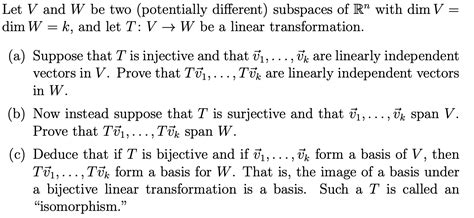 Solved Let V And W Be Two Potentially Different Subspaces Chegg