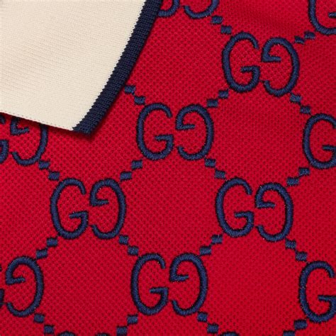 Poloshirt Aus Stretch Baumwolle Mit Gg Motiv In Rot Gucci At