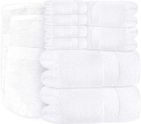 Oakias 10 Piece White Towel Set 600 Gsm 2 Bath Sheets 35 X 70 Inches 2 Bath Towels 27 X