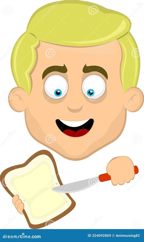 Vector Illustration Head Guy Spread Butter Piece Load Bread Stock