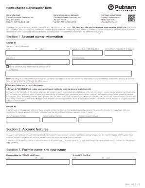 Fillable Online Name Change Authorization Form Putnam Investments Fax