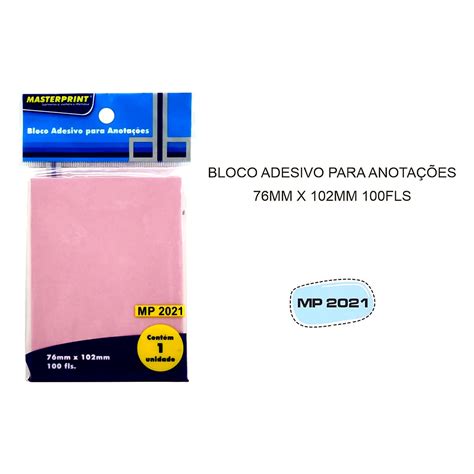 Bloco para Anotações Adesivas Rosa Masterprint MP 2021 Mundoware