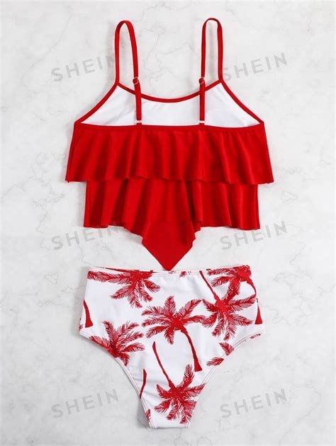 Shein Swim Ba Ador Bikini Con Estampado Tropical Bajo Hanky Fruncido De