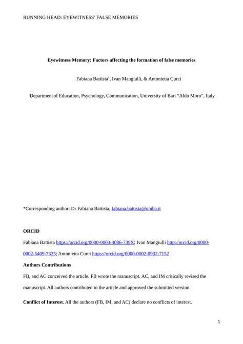 Pdf Eyewitness Memory Factors Affecting The Formation Of False Memories