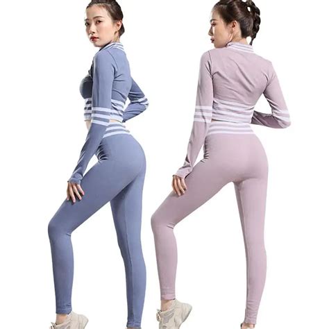 Women Yoga Set Gym Clothing Seamless Leggings Cropped Shirts Workout