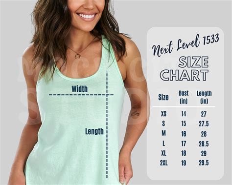 Next Level 1533 Size Chart Tank Top Size Chart Mockup Next Level Womens 1533 Sizing Chart