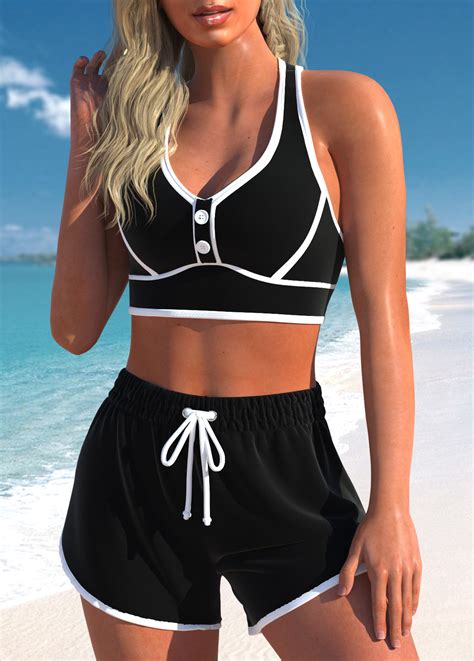 Quick Drying Criss Cross High Waisted Black Bikini Set Modlily