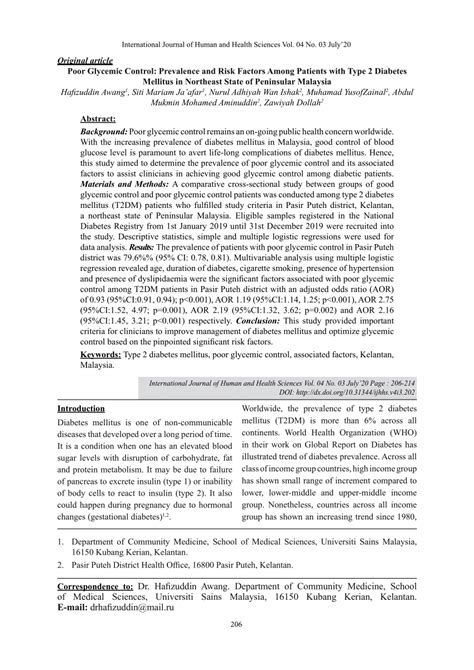 Pdf Poor Glycemic Control Prevalence And Risk Factors Among Patients