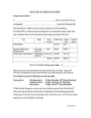 Fillable Online Gracechristian Field Trip Authorization Form