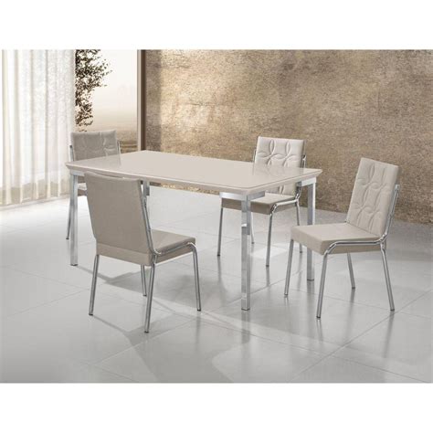 Conjunto De Mesa Camila Slim 4 Cadeiras Tampo De Vidro Redondo Base