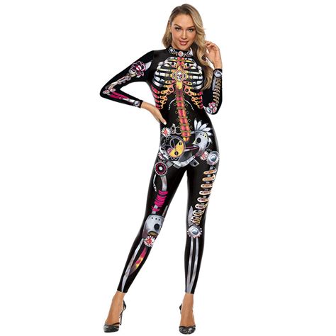 Womens Sexy Skeleton Costume Jumpsuit Pkaway