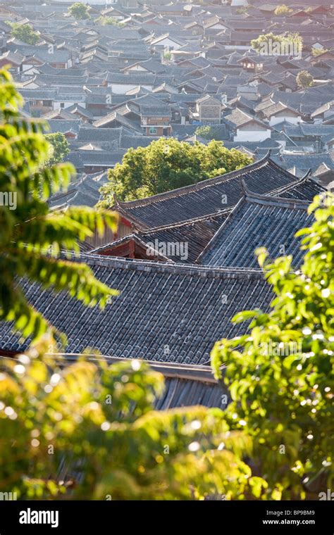 Rooftop View Of The Old Town In Lijiang Yunnan Province China Stock