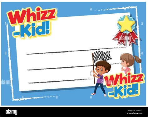 Background template design with two kids and word whizz kid ...