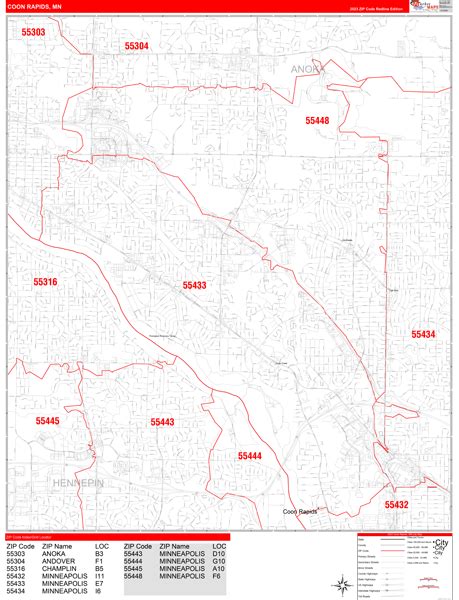 Coon Rapids Minnesota Zip Code Wall Map Red Line Style By Marketmaps