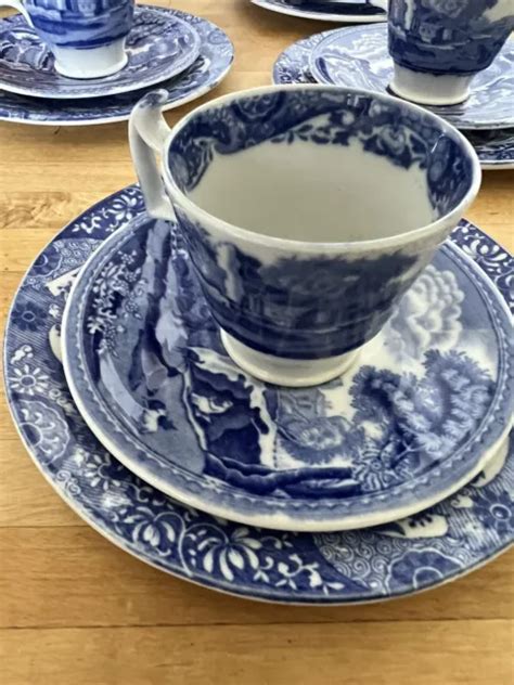 SET OF 6 Vintage Copeland Spode Blue Italian Demi Tasse Trios Cup