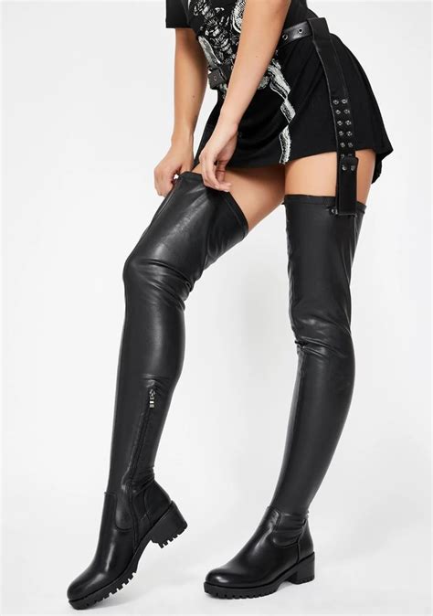 Azalea Wang Thigh High Belted Vegan Leather Boots Black Thigh High Boots Lace Up Leggings