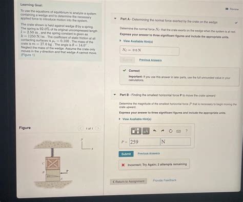 Solved Review Part A Determining The Normal Force Exerted Chegg