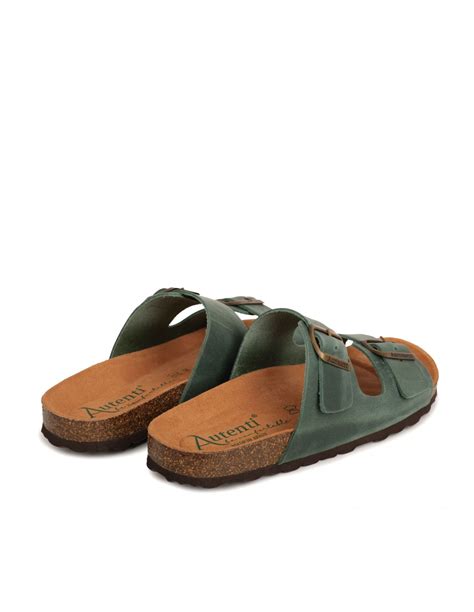 Sandalias Bio Hombre Verde Hebillas Pera Limonera