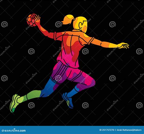 Handball Sport Female Player Action Cartoon Graphic Vector Stock Vector