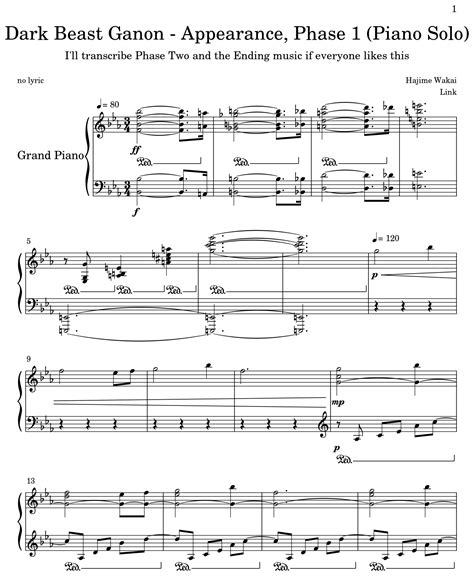 Dark Beast Ganon Appearance Phase 1 Piano Solo Sheet Music For Piano