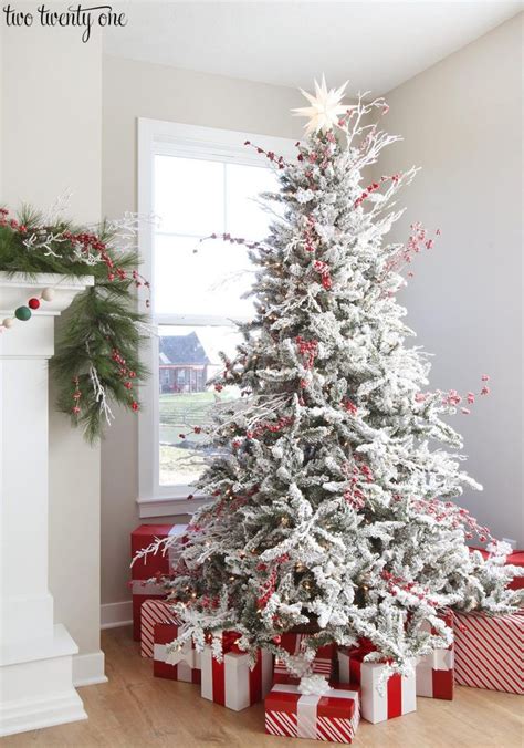 Red and White Flocked Christmas Tree