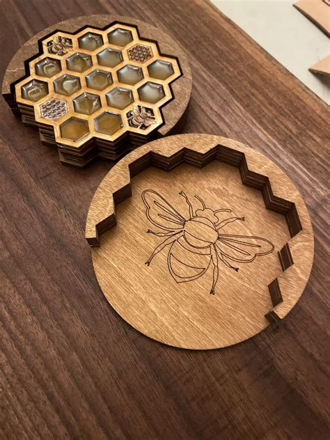 Original Handmade Honey Bee Coasters Set Of Coasters Holder