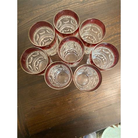 1950s Indiana Ruby Red Rimmed Kings Crown Thumbprint Large Tumbler Chairish