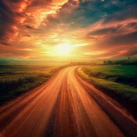 Country Road With A Beautiful Sunset View Landscape Photography