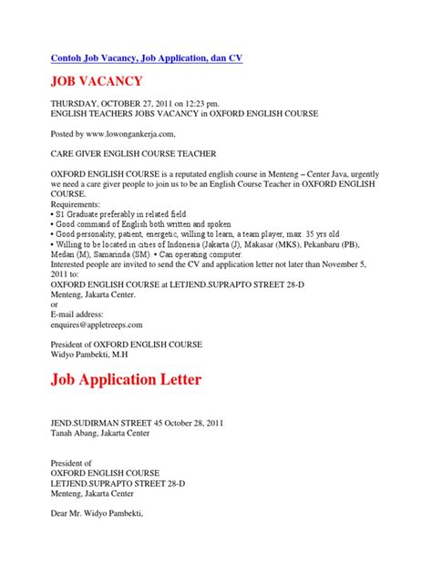 contoh job vacancy  learning behavior modification