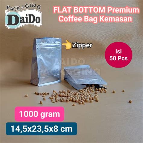 Jual Flat Bottom Silver Gram Premium Coffee Bag Kemasan Kopi Pouch