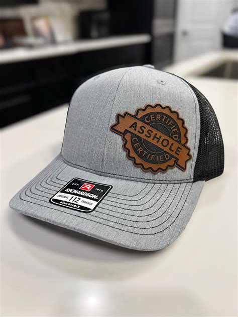 Certified Asshole Leather Hat Patch Richardson Hat Mesh Back Snap Back