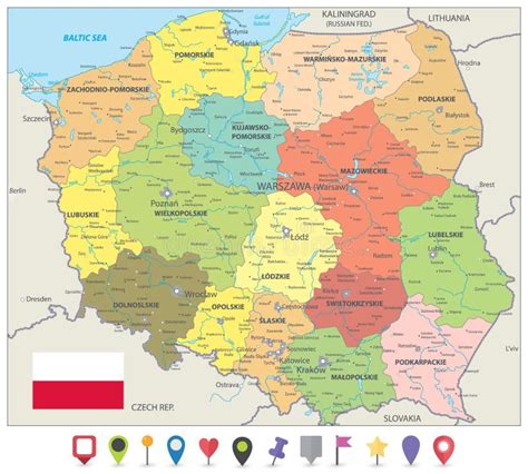 Mappa Politica Della Polonia Isolata Su Bianco Illustrazione Vettoriale