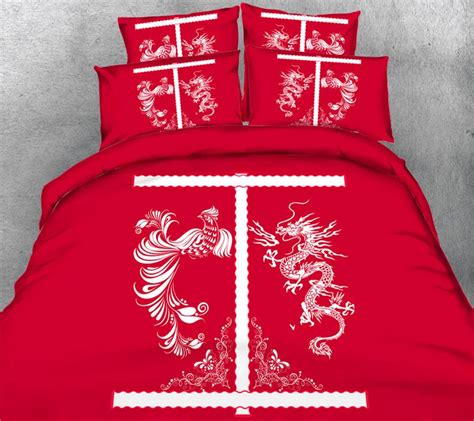 Traditional Chinese Wedding Bedding Sets 3d Dragon Phoenix Comforter