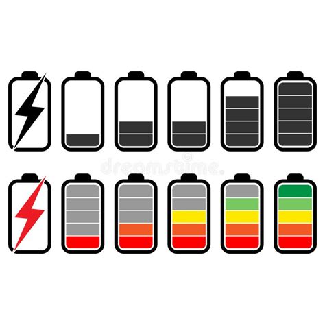 Batteriesatz Symbole Informationen Zustand Der Batterie Batteriestufen Abbildung Vektor