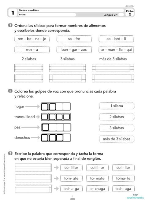 La Sílaba Y La Palabra Ficha Interactiva Topworksheets