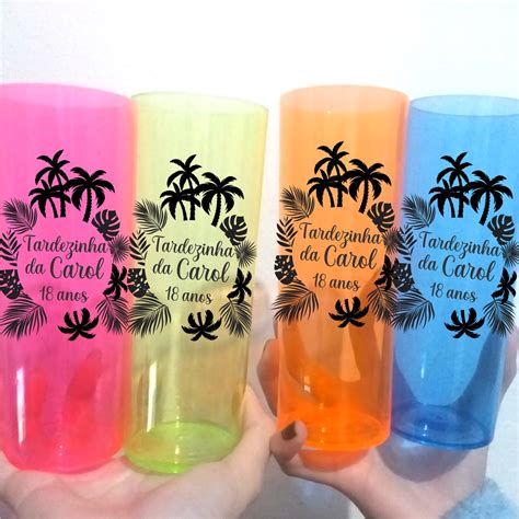 50 Copos Tema TROPICAL TARDEZINHA Long Drink Personalizado Nome