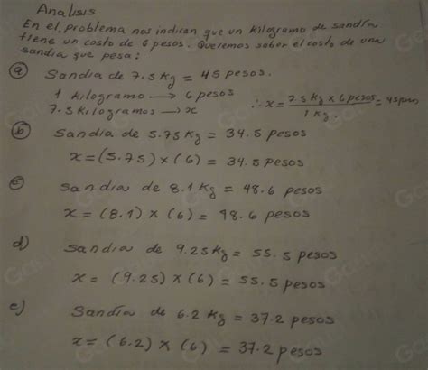 Solved 1 El kilogramo de sandía tiene un costo de 6 pesos ćCuál será