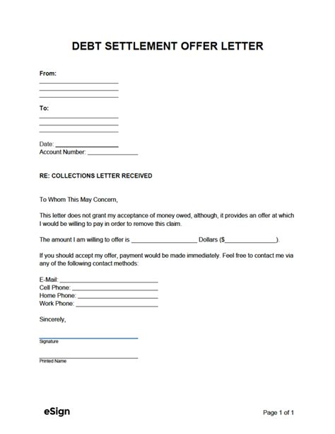 Debt Settlement Offer Letter Template