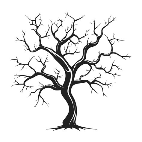 Haunted Tree Sketch Vector Silhouette Isolated On A White Background Dead Scary Tree Silhouette