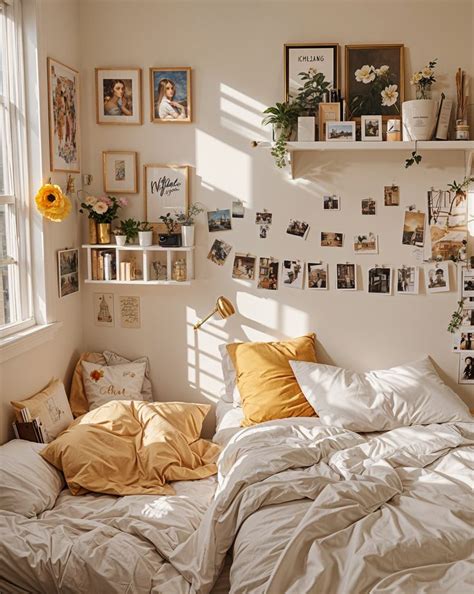 Dorm Room With White Bed And Yellow Pillows In 2024 Zimmer Tumblr