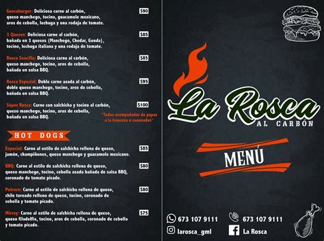 Carta Del Restaurante La Rosca Guam Chil